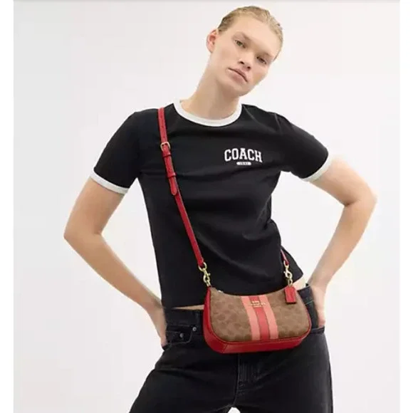 Coach Teri Shoulder Bag In Signature Canvas With Stripe In Tan Multi CAL81 NWT - Picture 10 of 10